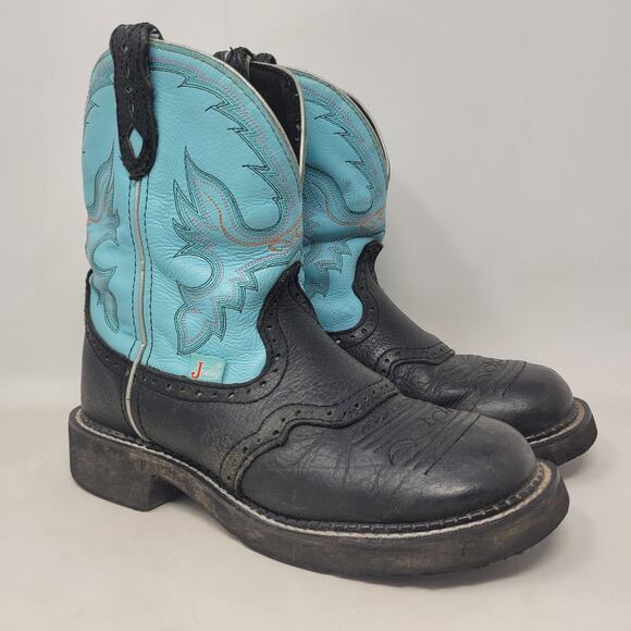 Justin Gypsy Boots 7.5 Black Turquoise Western Roper Cowgirl Rodeo Gemma L9905 - Picture 1 of 11